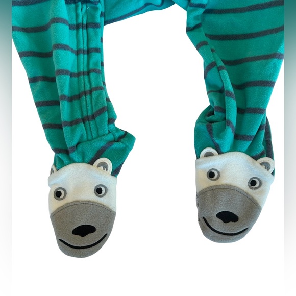Carter's Toddler 1 Piece Legged Pajamas 3T Aqua & Blue With Bear Feet NWT - Picture 5 of 6